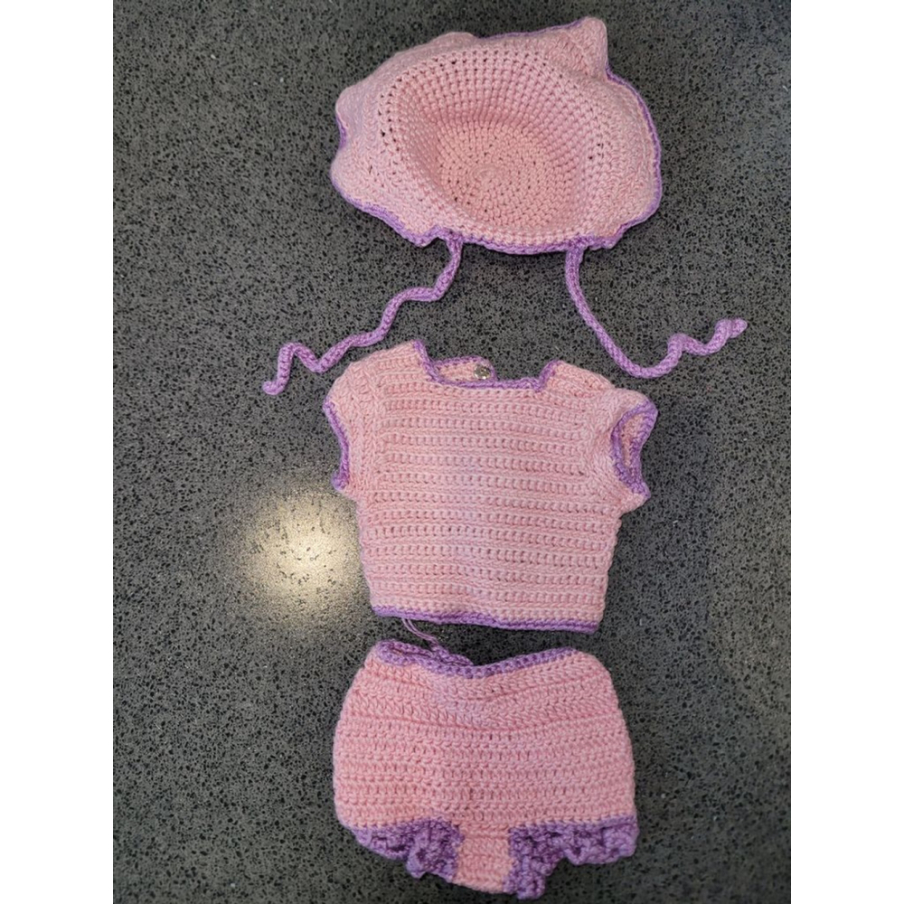 Vintage Handmade Crocheted Doll Outfit Set 14-16 Inch Bonnet 1960s